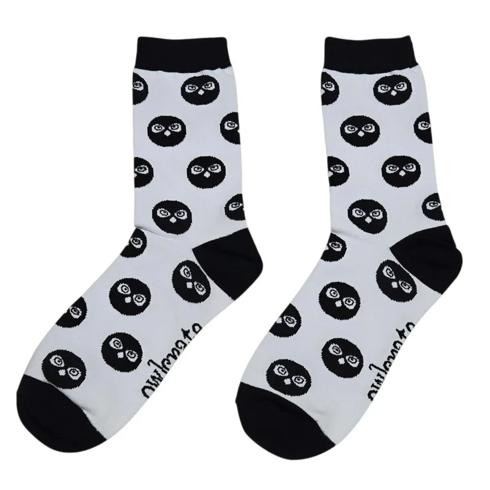 Owlcrate Owl Print Crew Socks Womens White Black Whimsical Dark Academia